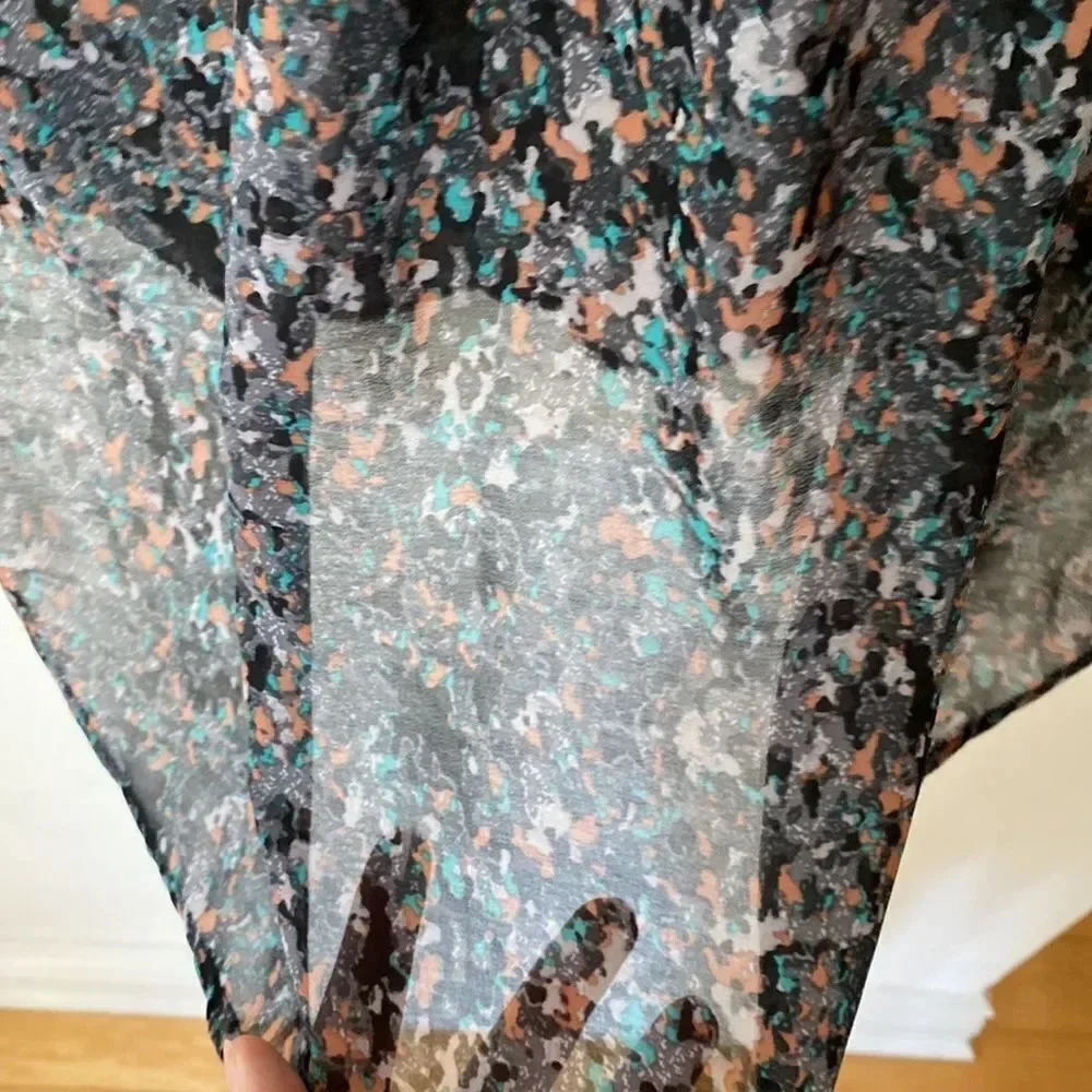 Socialite Button Down Cuff Sleeve 3/4 Sleeve Multicolor Print Open Back Blouse L - Picture 14 of 16